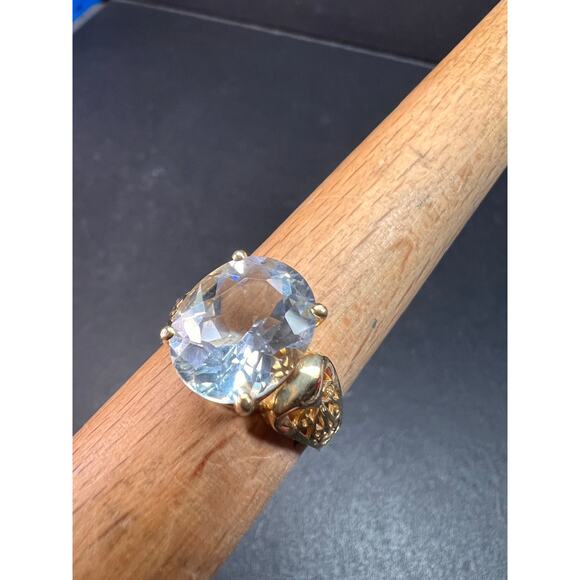 Vintage 14K Gold Aquamarine Solitaire Ring Filigree Statement Size 7 - Picture 15 of 16